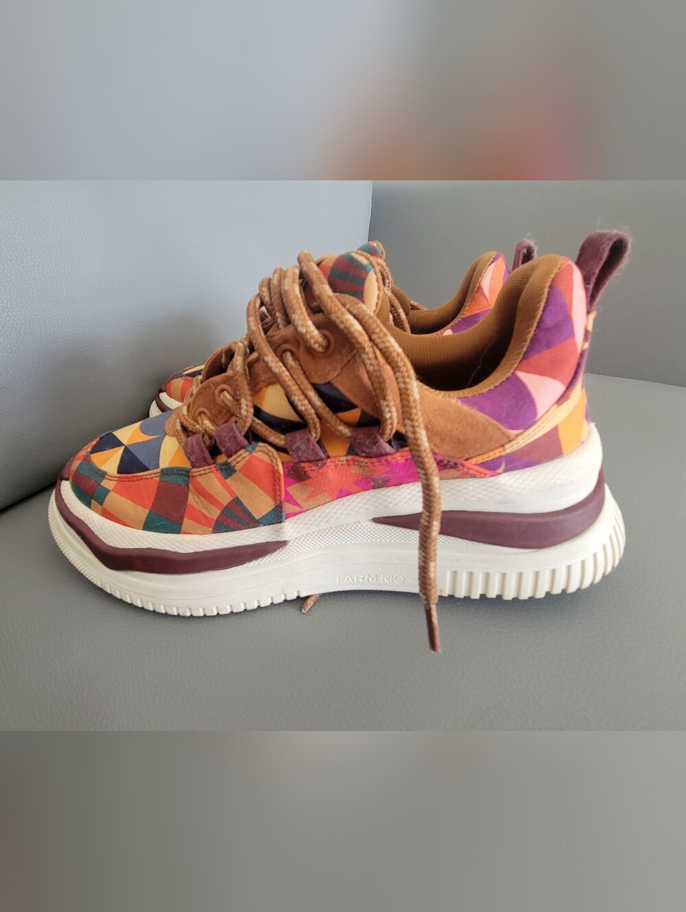 FARM Rio Multicolor Geometric Pattern Sneakers with Brown Accents - Picture 3 of 6